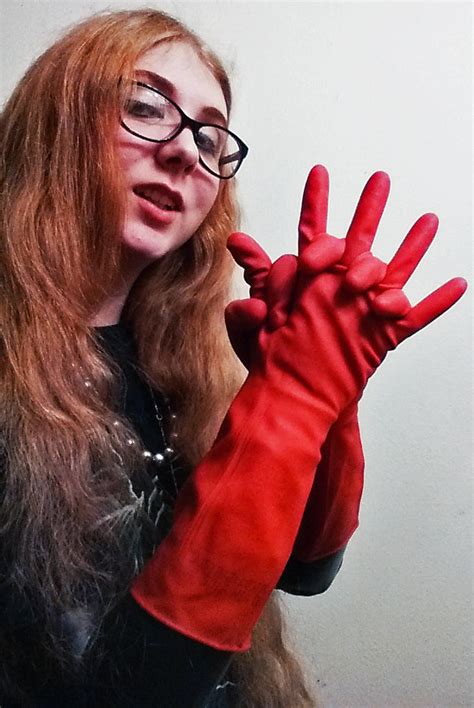 Red Rubber Gloves Over Black Fetish Latex WWGFA