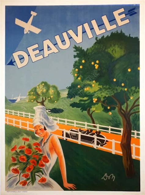 French Art Deco Cabriolet Advertising Poster For Deauville By Jean