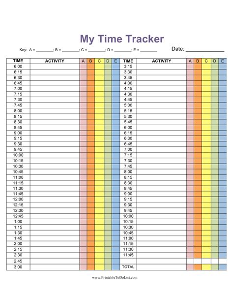 Time Tracker Printable