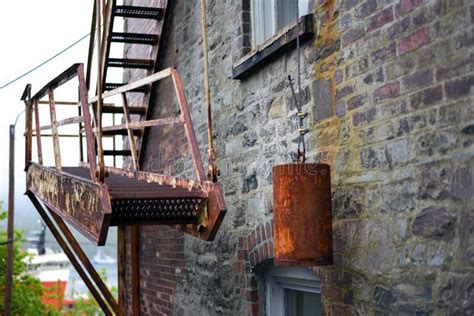 Vintage Fire Escape Stairs On Brick Building Stock Photo Image Of