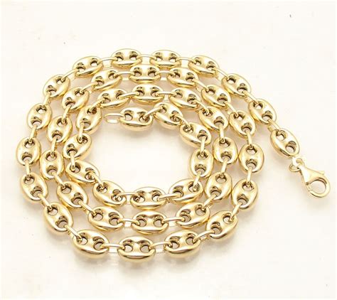 8mm Puffed Mariner Anchor Gucci Link Chain Necklace Real 14k Yellow