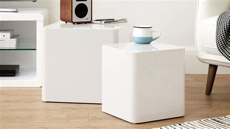 White Gloss Cubed Side Tables Pairing From Danetti