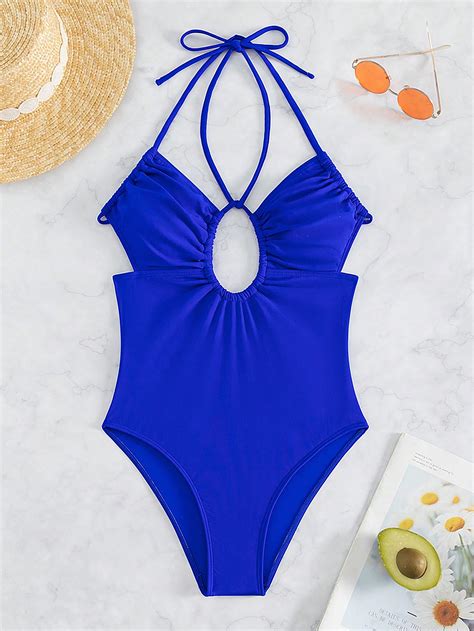 Cut Out Halter One Piece Swimsuit Shein Usa