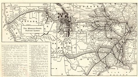 1924 Antique Missouri Pacific Railroad Map Black White Gallery Wall