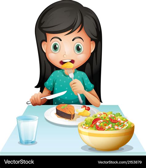 A Girl Eating Her Lunch Royalty Free Vector Image