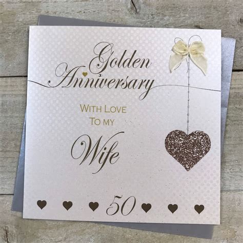 Golden 50th Anniversary Card Glitter Heart Design Lla50 Etsy