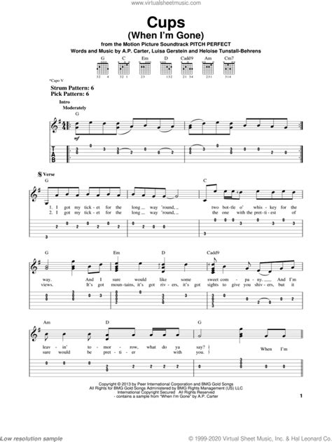 Cups When I M Gone Sheet Music For Guitar Solo Easy Tablature