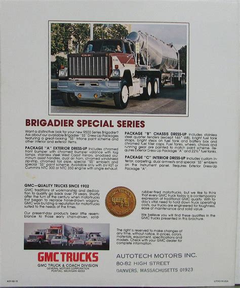 1982 Gmc Brigadier Trucks Series 8000 9500 Glider Sale Brochure Original