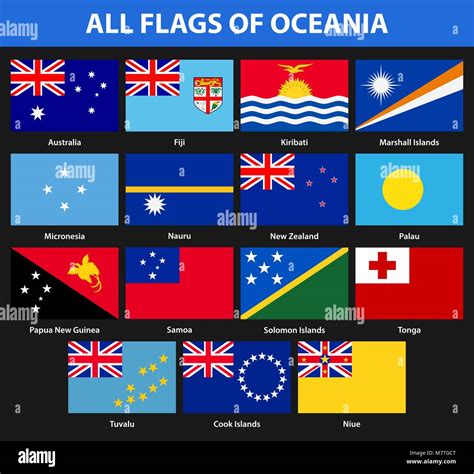 Set Of All Flags Of The Countries Of Oceania Flat Style Stock Vector