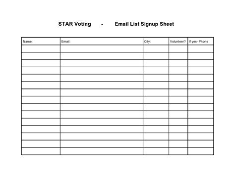 Printable Email Sign Up Sheet