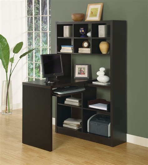 Modern Office Desk And Bookcase Combination In Cappuccino Finish