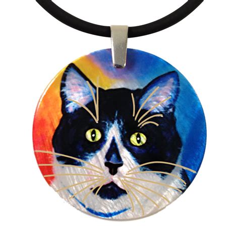 Bootie Cat Art Jewelry Mother Of Pearl Pendant Necklace Claudia