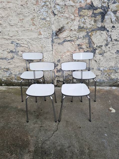 Four Tavo Belgium White Formica And Chrome Dining Chairs S Vintage Retro Mid Century Modern