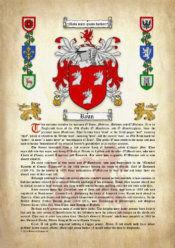 Ryan Surname History Origin And Meaning With Coat Of Arms Download