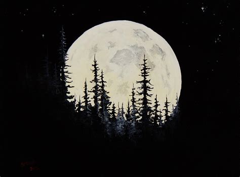 Rocky Mountain Moon Painting By C Steele