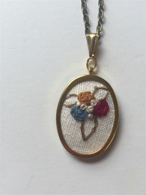 Hand Embroidery Floral Bouquet Necklace Pendant Fall Jewelry Embr Aftcra