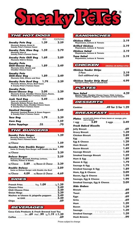 Get menu, reviews, contact, location, phone number, maps and more for sneaky pete's hot dogs restaurant on zomato Menu of Sneaky Pete's Hot Dogs in Pelham, AL 35124