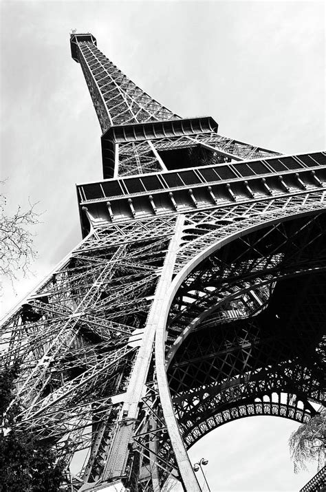 Angled Eiffel Tower Unique Perspective Paris France Black And White