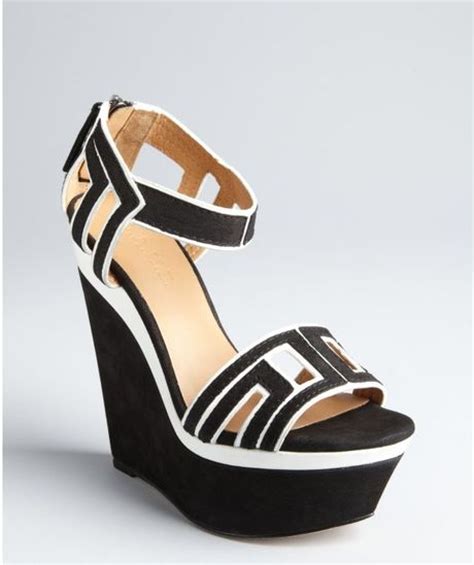 Lamb Black And White Suede Iva Colorblock Wedge Sandals In Black