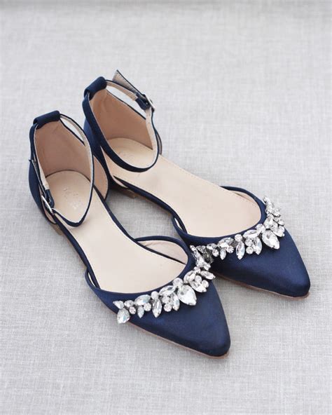 Navy Blue Satin Wedding Flats Women Wedding Shoes Bridesmaids Shoes
