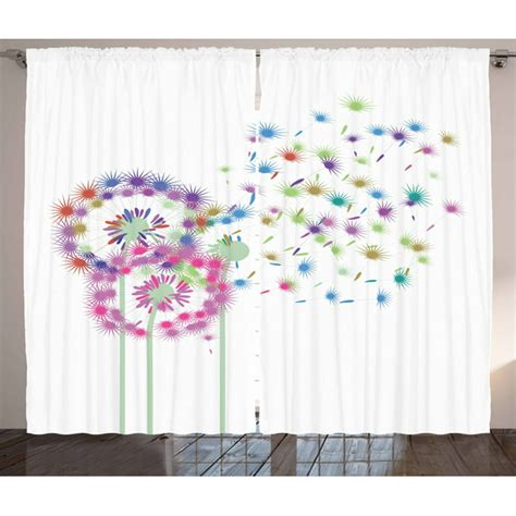 Dandelion Curtains 2 Panels Set Colorful Blowball Flowers In Wind
