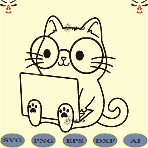 Cat logo, Cat nerd vector, Kitten vector, Nerd cat Svg, Cat with ...