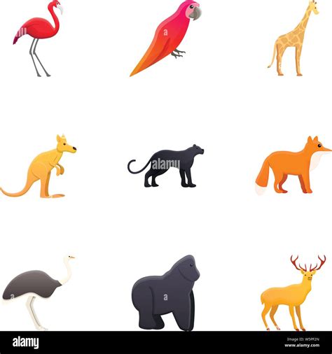 Zoo Animals Icon Set Cartoon Set Of 9 Zoo Animals Vector Icons For Web
