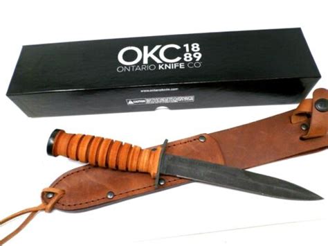 Ontario Wwii M3 Trench Knife Fixed 6875 Blade Leather Handle
