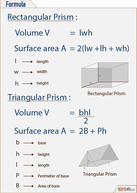 Rectangular And Triangular Prism Formula Volume And Surface Area