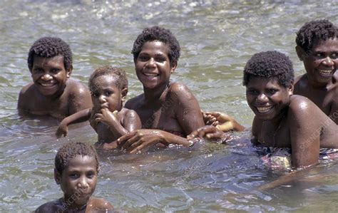 Bathing In A River Papua New Guinea Stock Image C