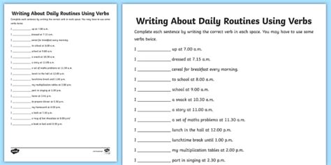 Writing About Daily Routines Using Verbs Worksheet Twinkl