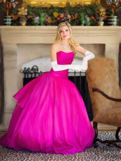 Very Lovely Girl In Lovely Princesslike Fuchsia Dress Satin Gloves And Beautiful Necklace The