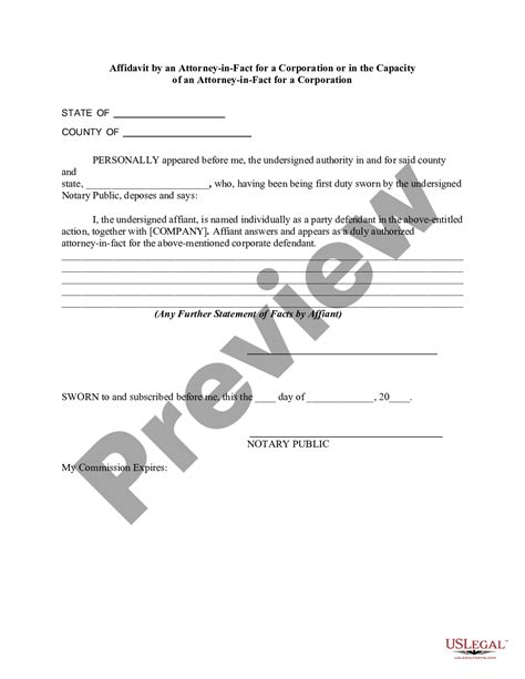 Affidavit By An Attorney In Fact For A Corporation Or In The Capacity