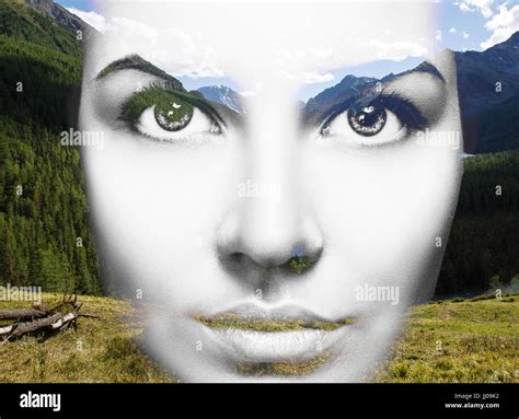 Portrait Of Young Woman And Nature Landscape Stock Photo Alamy