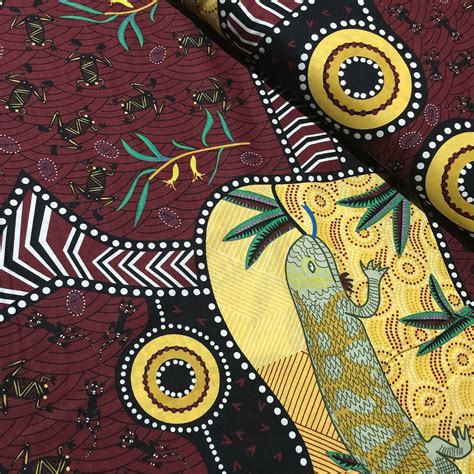 Blue Tongue Brown Australian Aboriginal Art Fabric By Nambooka By