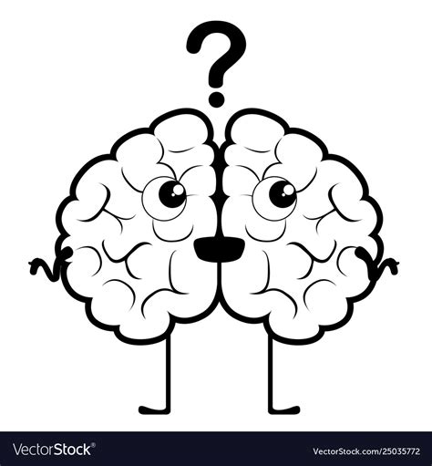 Happy Brain Cartoon With A Question Mark Vector Image
