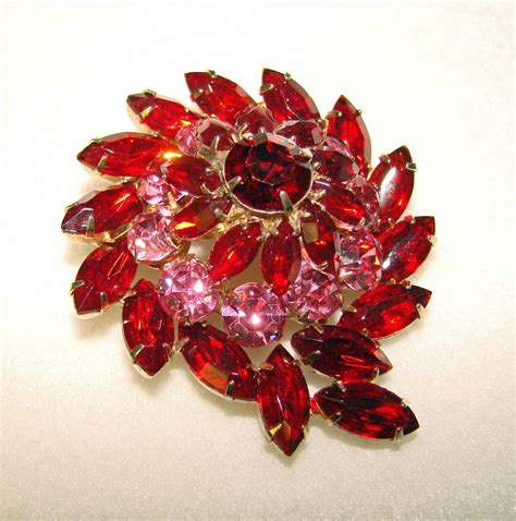 Gorgeous Red And Pink Rhinestone Vintage Pin Brooch From Jewelpigs On