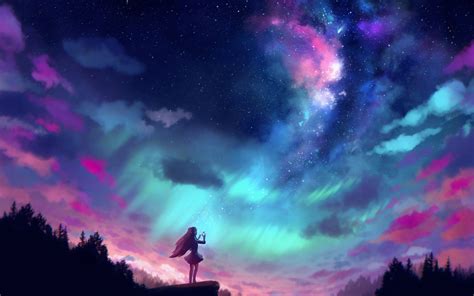 Free Download Wallpaper Of Aurora Borealis Girl Sky Woman Background Hd