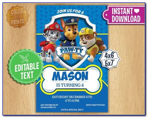 Printable / editable design for diploma, certificate of appreciation, certificate of achievement, certificate of completion, of excellence, of attendance template, award template. Editable Paw Patrol Birthday Invitation Template Free ...