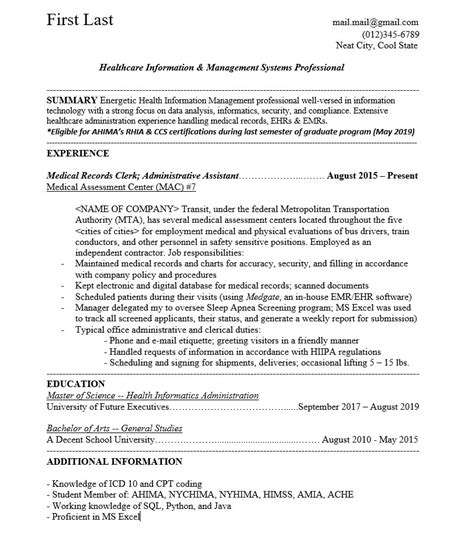 Updated Resume Can You Please Provide Some Feedback Entry Level Health Information