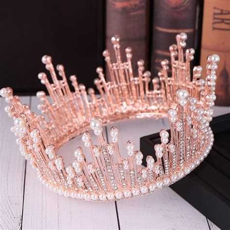Luxurious Big Round Crown Rhinestone Rose Gold Silver Crowns And Tiaras