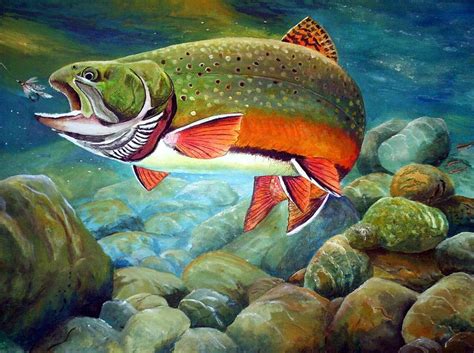 Brook Trout Breakfast By Alvin Hepler Trout Art Trout Painting Fly Fishing Art