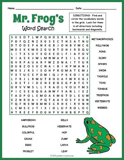 Frog Word Search Puzzle Worksheet Activity Frog Activities Word