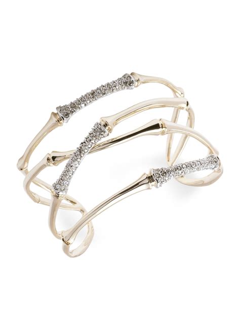 Alexis Bittar 10k Gold And Rhodium Plated Crystal Bamboo Wrap Cuff