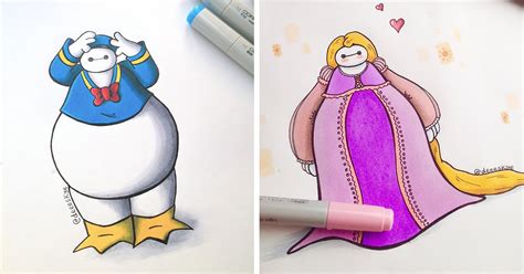 18 Year Old Illustrator Reimagines Baymax As Disney Characters Demilked