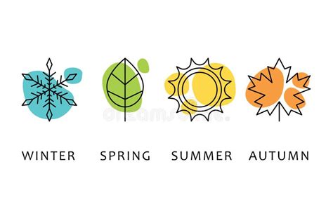 Four Seasons Icons Signs Symbols Winter Spring Summer Fall