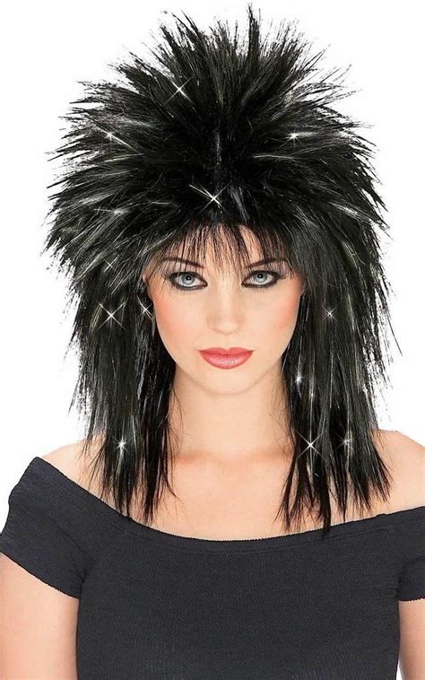 superstar black wig silver tinsel punk rocker super rock star 80s long hair jett ebay fashion