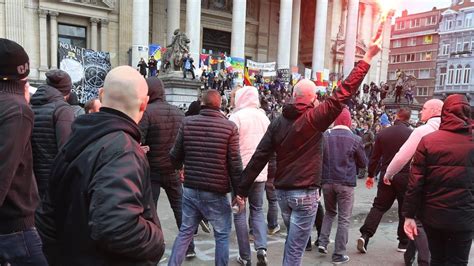 Brussels Attacks Police Move Against Hooligan Protesters Bbc News