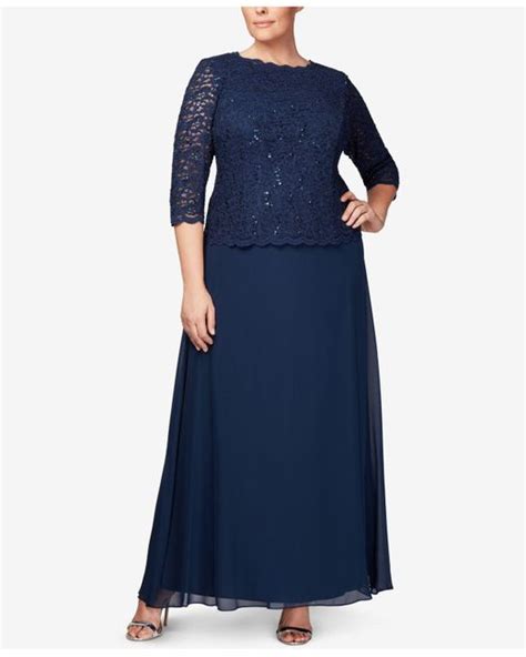 Alex Evenings Plus Size Sequined Lace Gown In Navy Blue Lyst