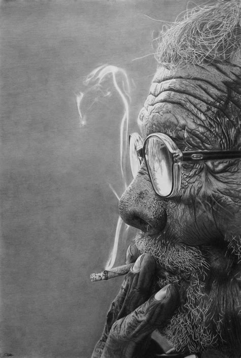 Old Bearman Smoke By Skimas Drawing Old Man Portrait Black And